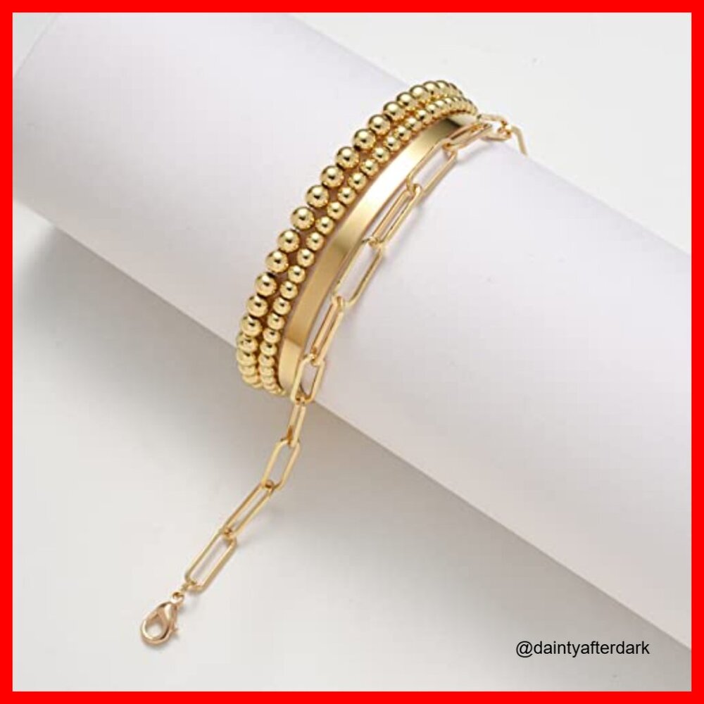 18k Gold Plated Copper Beaded Stackable Stretch B… - image 5